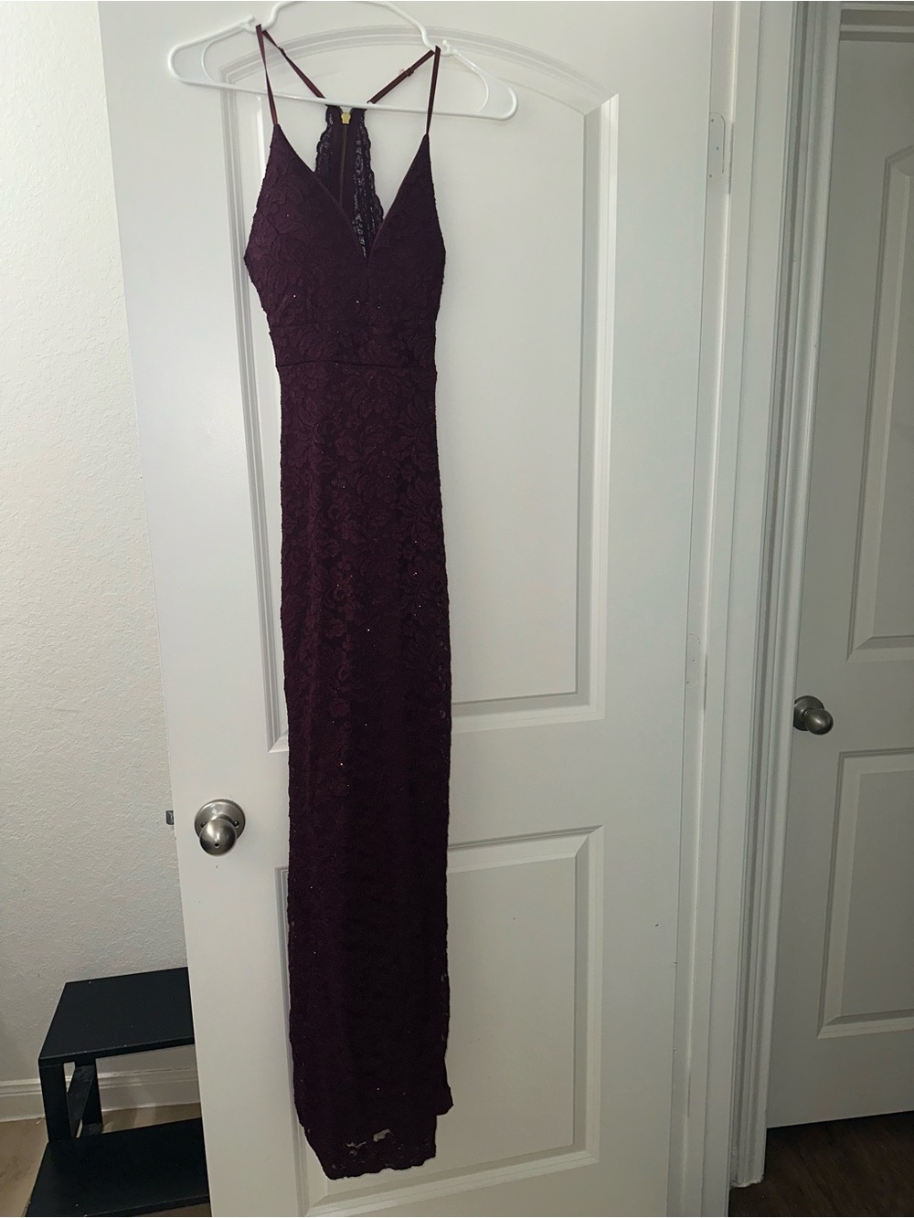 Elegant Plum Lace Maxi Dress with Delicate Straps